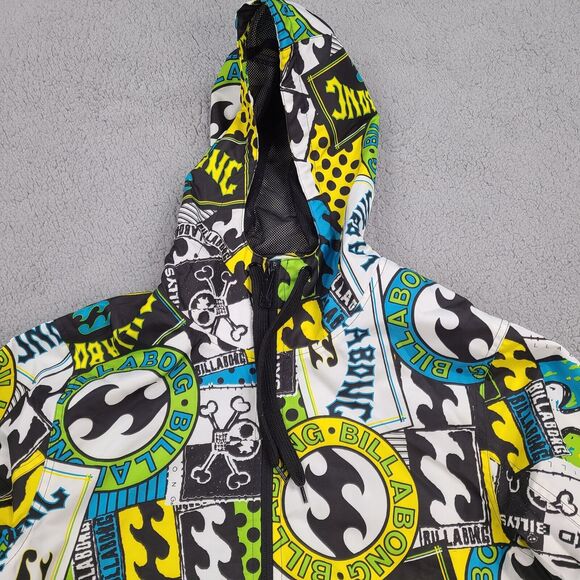 Billabong Jacket Mens Small Windbreaker Mesh Liner Cool Graphics‎ Hooded - Picture 3 of 12